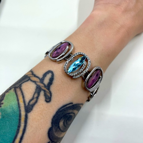 Jewelry - Beautiful Y2K Purple and Blue Crystal Ornate Link Bracelet